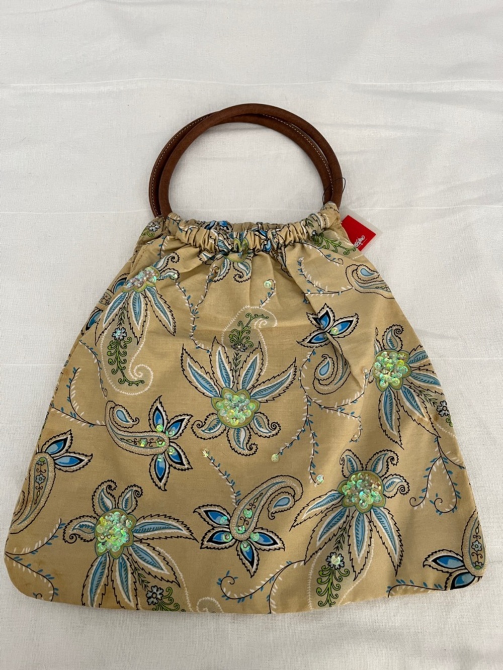 Mossimo - Cotton/Fabric Shoulder Bag with Sequins and Faux Leather Handle